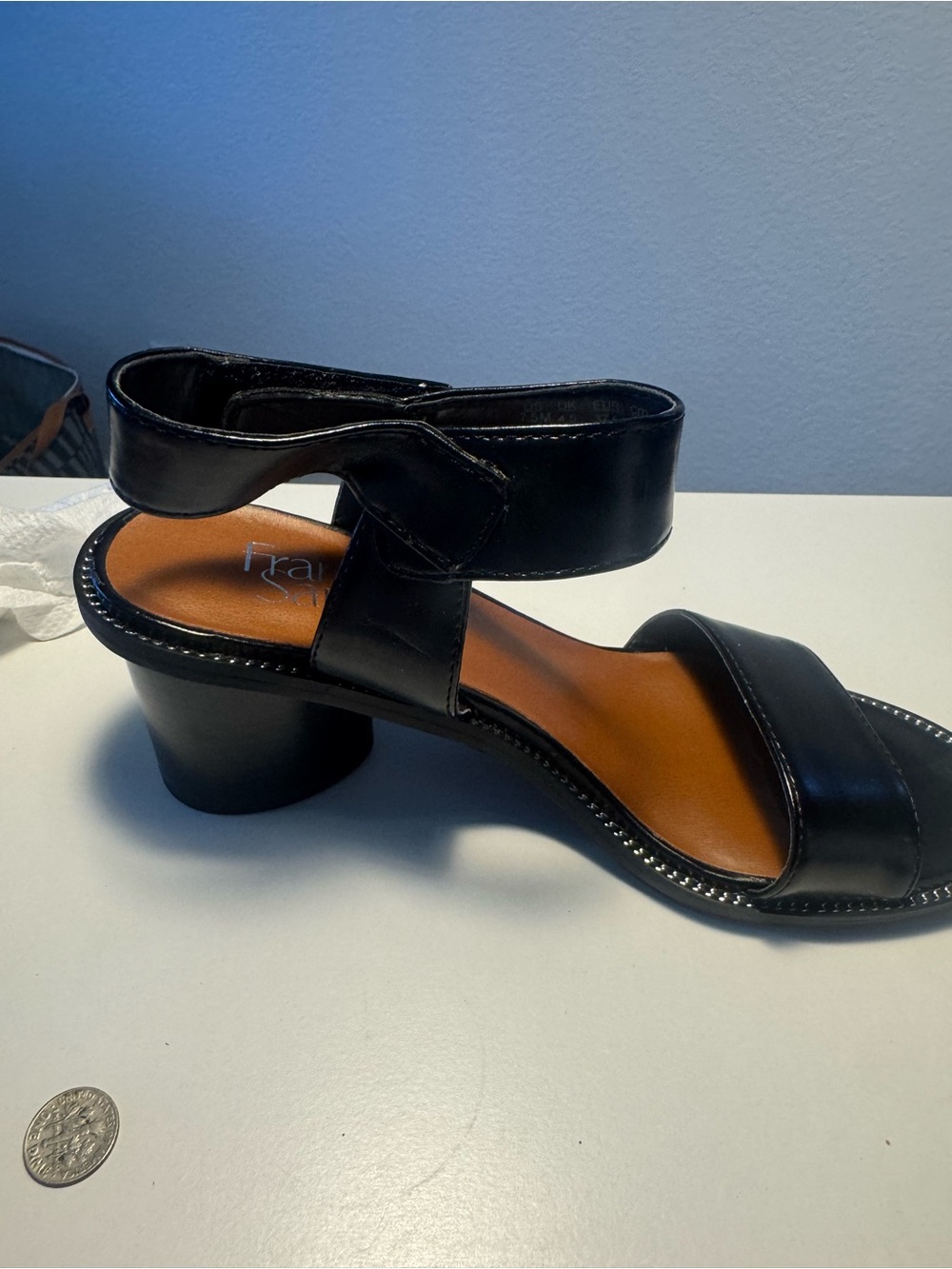 Franco Sarto Black Ankle Strap Block Heel Sandals - Picture 6 of 7